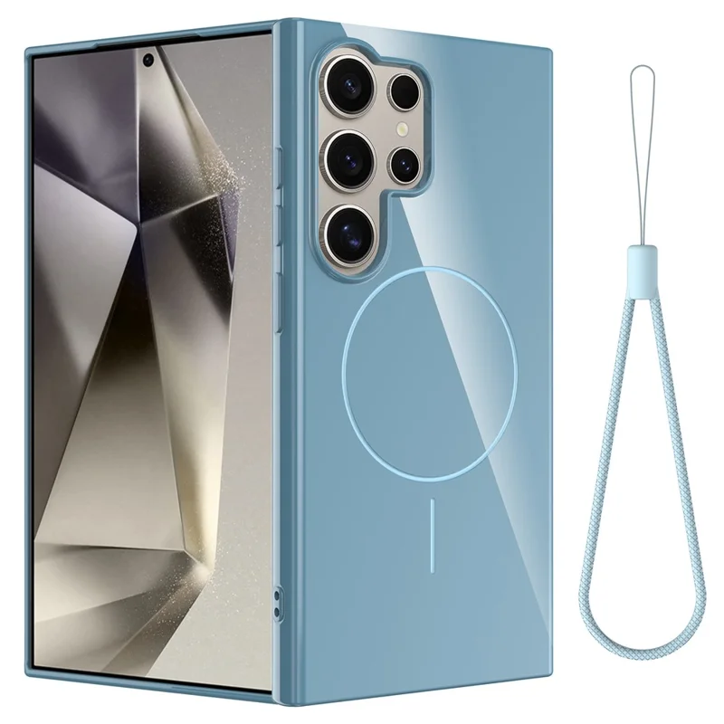 For Samsung Galaxy S24 Ultra Magnetic Case TPU Phone Back Cover with Lanyard - Blue