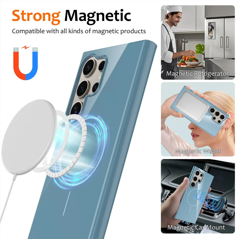 For Samsung Galaxy S24 Ultra Magnetic Case TPU Phone Back Cover with Lanyard - Blue
