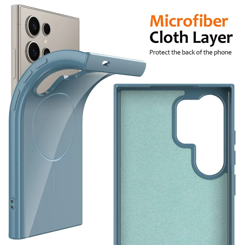 For Samsung Galaxy S24 Ultra Magnetic Case TPU Phone Back Cover with Lanyard - Blue