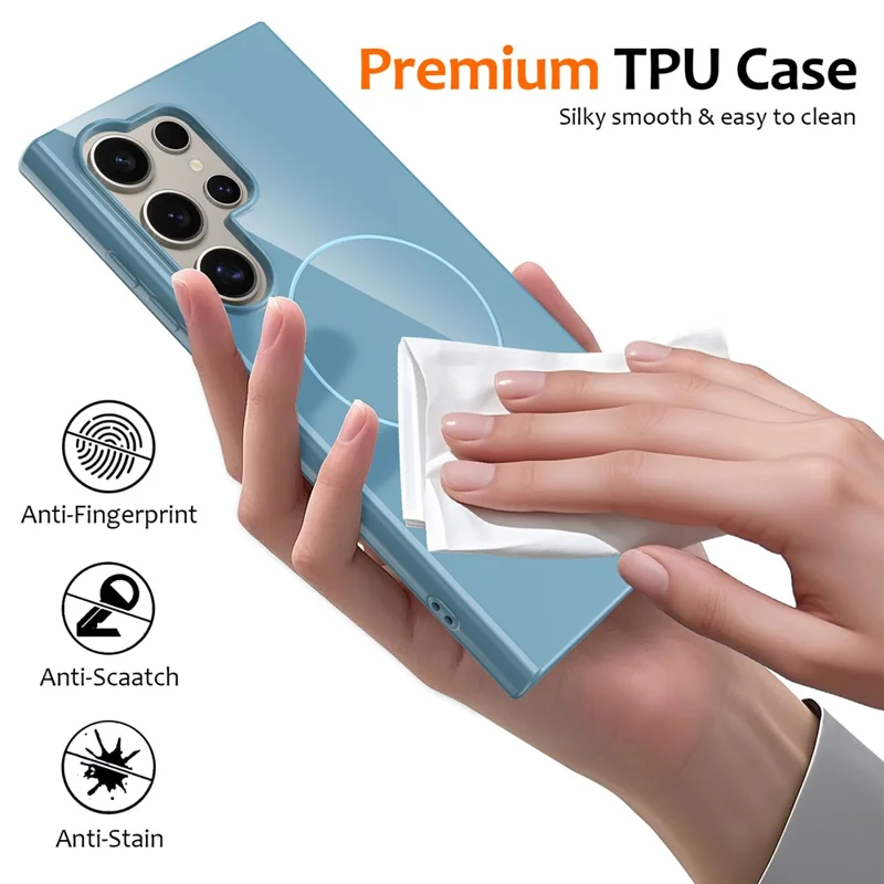 For Samsung Galaxy S24 Ultra Magnetic Case TPU Phone Back Cover with Lanyard - Blue