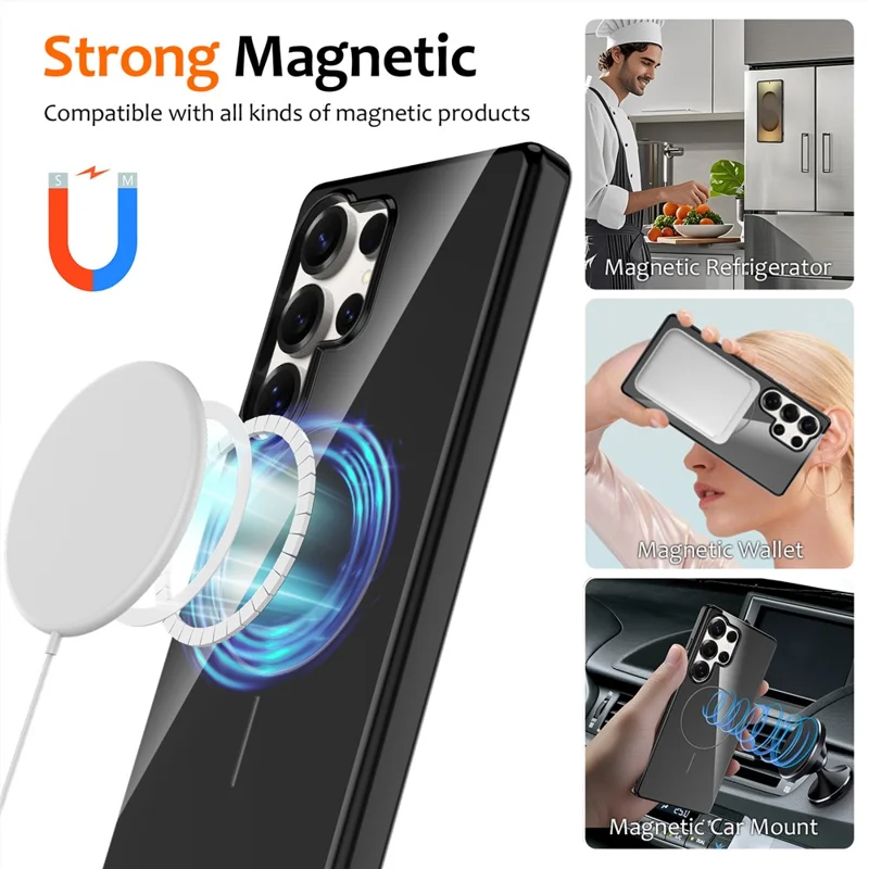 For Samsung Galaxy S25 Ultra Magnetic Case Compatible with MagSafe TPU Phone Back Cover with Lanyard - Black