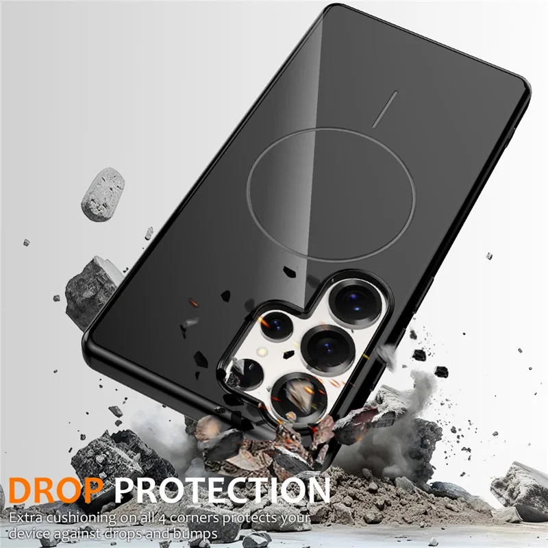 For Samsung Galaxy S25 Ultra Magnetic Case Compatible with MagSafe TPU Phone Back Cover with Lanyard - Black