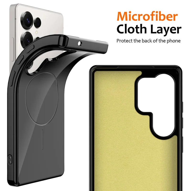 For Samsung Galaxy S25 Ultra Magnetic Case Compatible with MagSafe TPU Phone Back Cover with Lanyard - Black