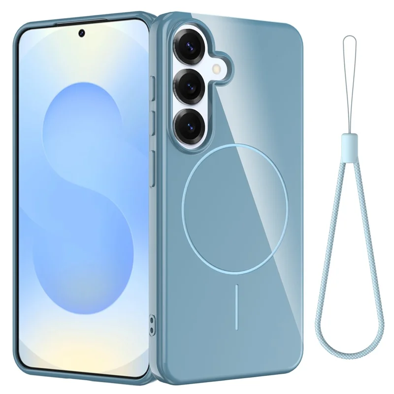 For Samsung Galaxy S23 FE Magnetic Case TPU Phone Back Cover with Lanyard - Blue