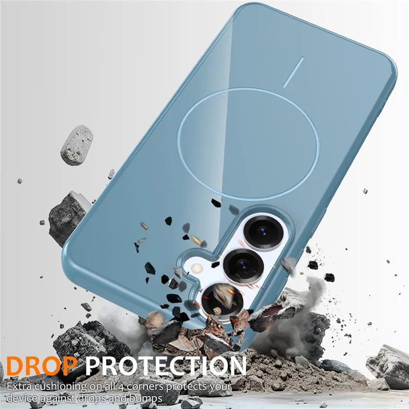 For Samsung Galaxy S23 FE Magnetic Case TPU Phone Back Cover with Lanyard - Blue
