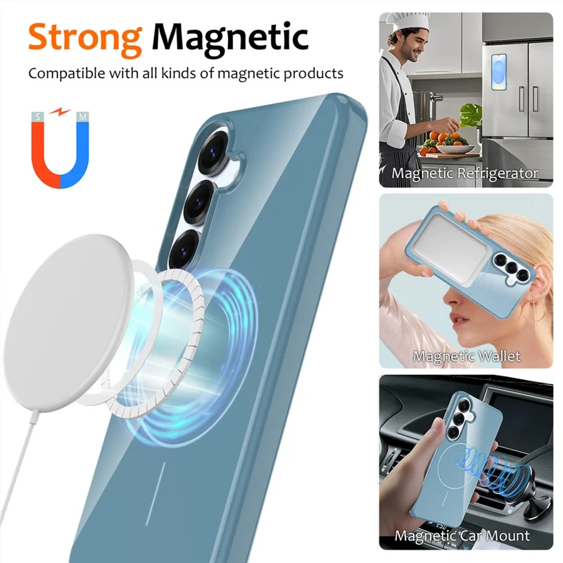 For Samsung Galaxy S24 Magnetic Case TPU Phone Back Cover with Lanyard - Blue