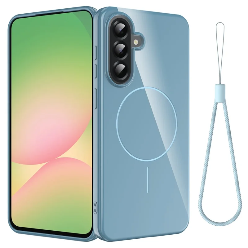 For Samsung Galaxy A25 5G (Global) Magnetic Case TPU Phone Back Cover with Lanyard - Blue