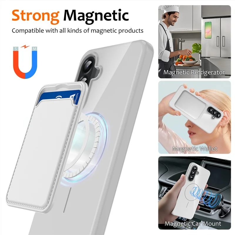 For Samsung Galaxy A36 5G Magnetic Case TPU Phone Back Cover with Lanyard - White