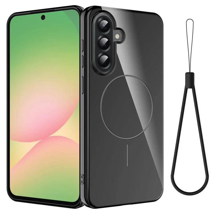 Capa Magnética para Samsung Galaxy A56 5G Compatível com MagSafe, Capa Traseira de TPU com Cordão - Preto
