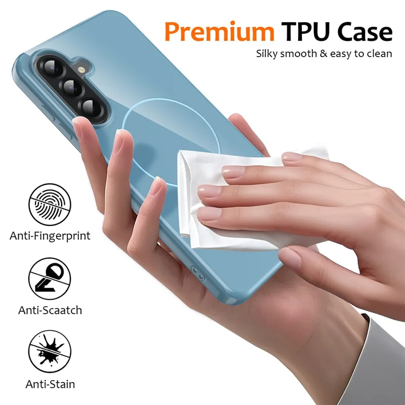 For Samsung Galaxy A56 5G Magnetic Case TPU Phone Back Cover with Lanyard - Blue