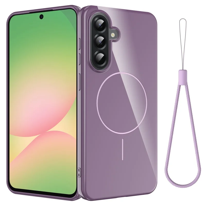 For Samsung Galaxy A35 5G Magnetic Case Compatible with MagSafe TPU Phone Back Cover with Lanyard - Purple