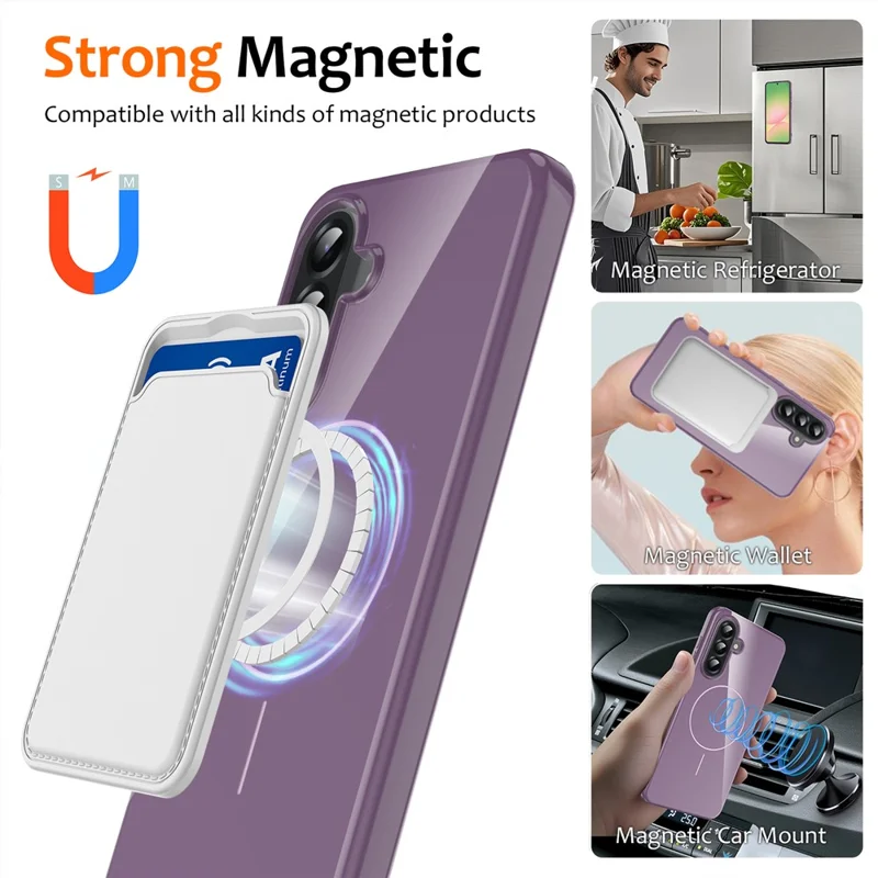 For Samsung Galaxy A35 5G Magnetic Case Compatible with MagSafe TPU Phone Back Cover with Lanyard - Purple