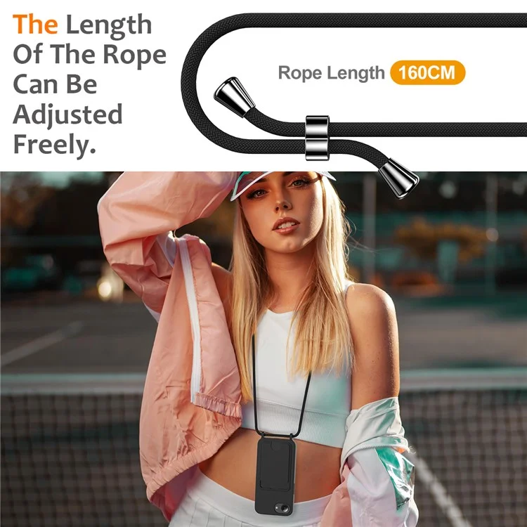 For iPhone 16e Case Liquid Silicone Card Holder Back Phone Cover with Lanyard - Black