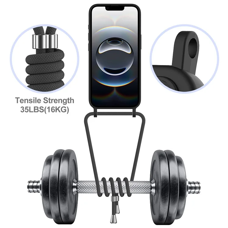 For iPhone 16e Case Liquid Silicone Card Holder Back Phone Cover with Lanyard - Black