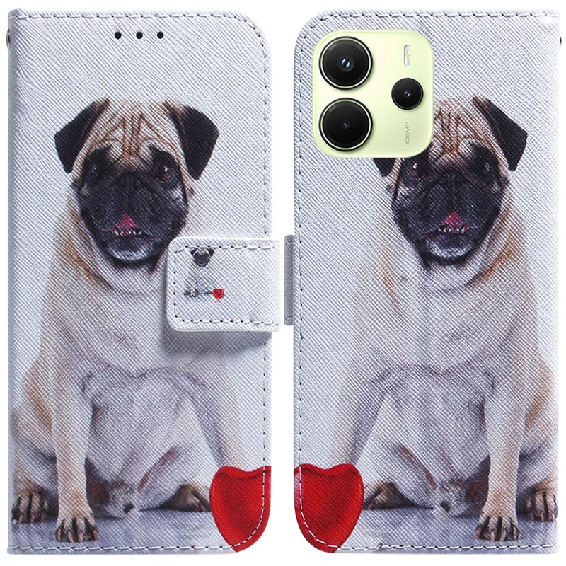 Per Xiaomi Redmi Note 14 4G (164,84 mm) Custodia Portafoglio con Stampa a Fantasia in Pelle - Cane