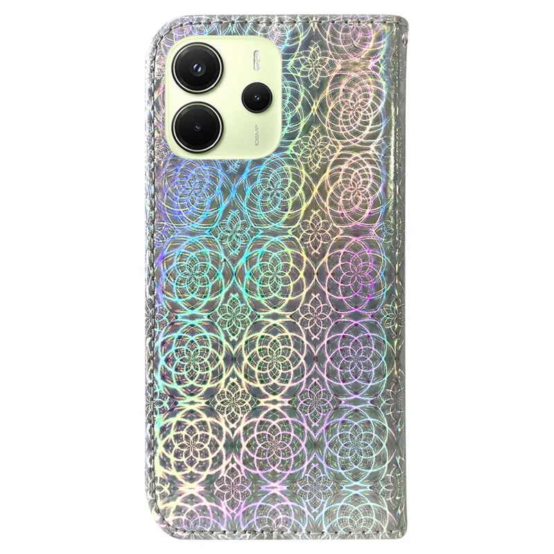 For Xiaomi Redmi Note 14 4G (164.84mm) Stand Case Dazzling Flower Leather Phone Cover - Grey