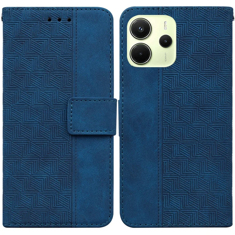For Xiaomi Redmi Note 14 4G (164.84mm) Case Geometry Pattern Leather Wallet Phone Cover with Wrist Strap - Blue