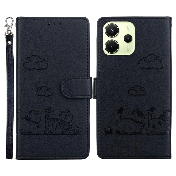 Per Xiaomi Redmi Note 14 4G (164,84 mm) Cover con Blocco RFID, Motivo Gattino, Cover Telefono in TPU + Pelle PU - Nero
