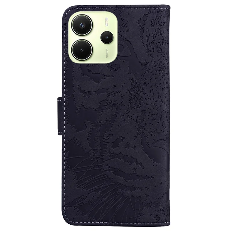 For Xiaomi Redmi Note 14 4G (164.84mm) Case Tiger Imprint Leather Wallet Phone Cover - Black
