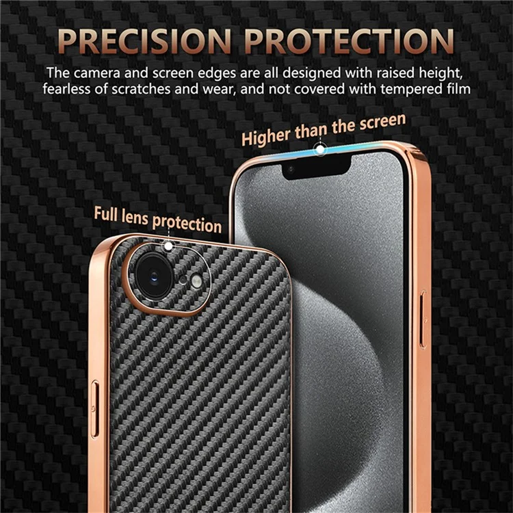 AZNS For iPhone 16e Case Electroplating Carbon Fiber Texture PU + TPU Phone Cover - Brown