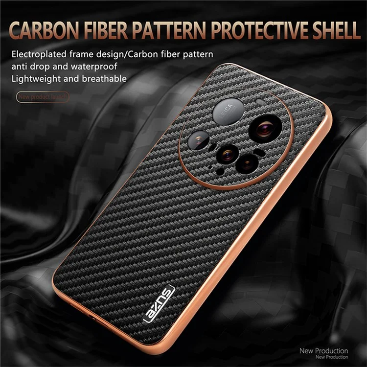 AZNS For Xiaomi 15 Ultra Case Electroplating Carbon Fiber Texture PU + TPU Phone Cover - Black