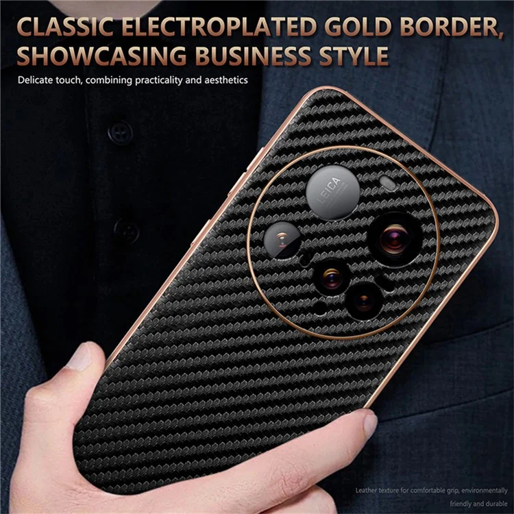 AZNS For Xiaomi 15 Ultra Case Electroplating Carbon Fiber Texture PU + TPU Phone Cover - Black