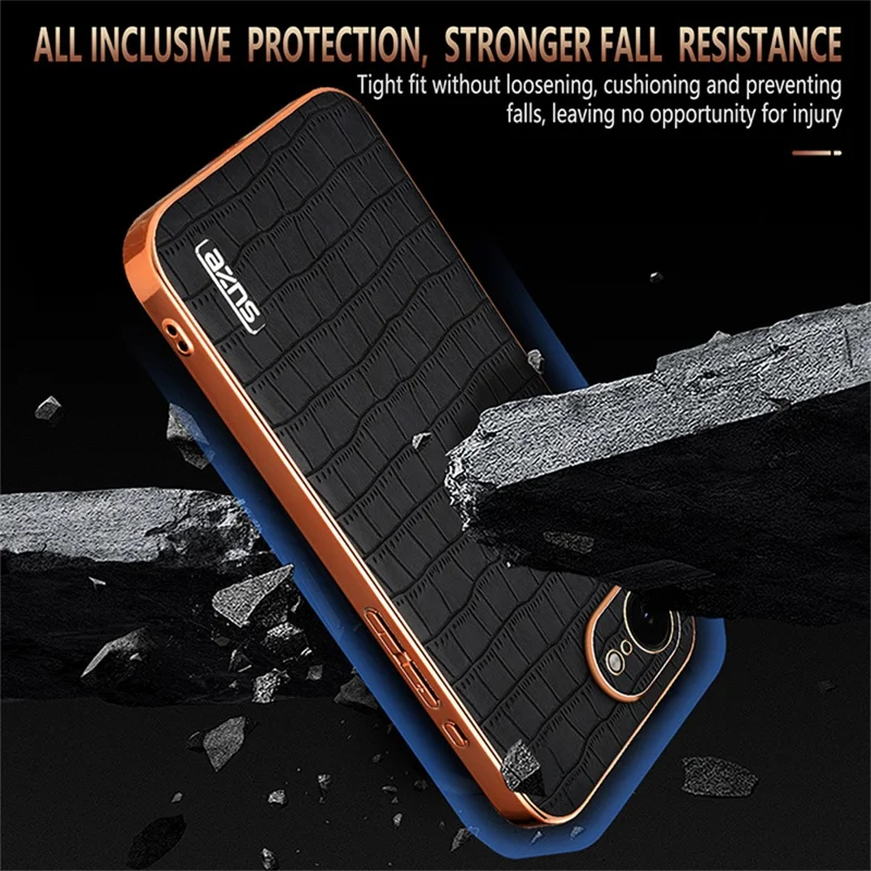 AZNS For iPhone 16e Case Electroplating Crocodile Texture PU + TPU Phone Cover - Black