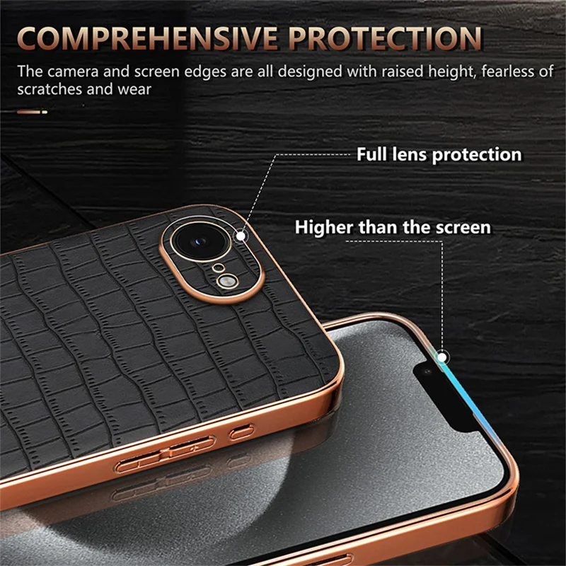 AZNS For iPhone 16e Case Electroplating Crocodile Texture PU + TPU Phone Cover - Black
