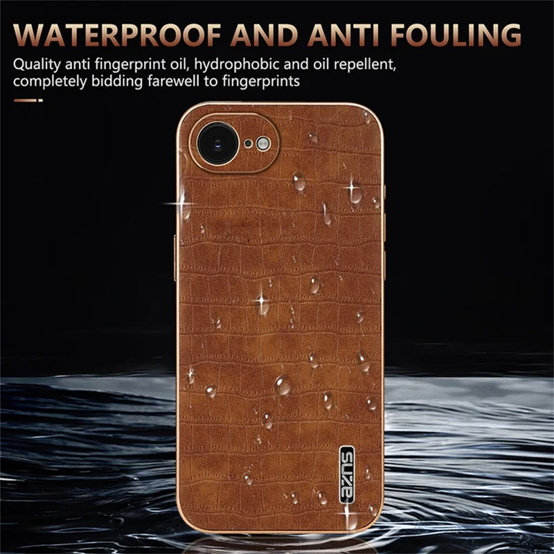 AZNS For iPhone 16e Case Electroplating Crocodile Texture PU + TPU Phone Cover - Black