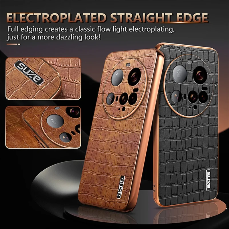 AZNS For Xiaomi 15 Ultra Case Electroplating Crocodile Texture PU + TPU Phone Cover - Brown