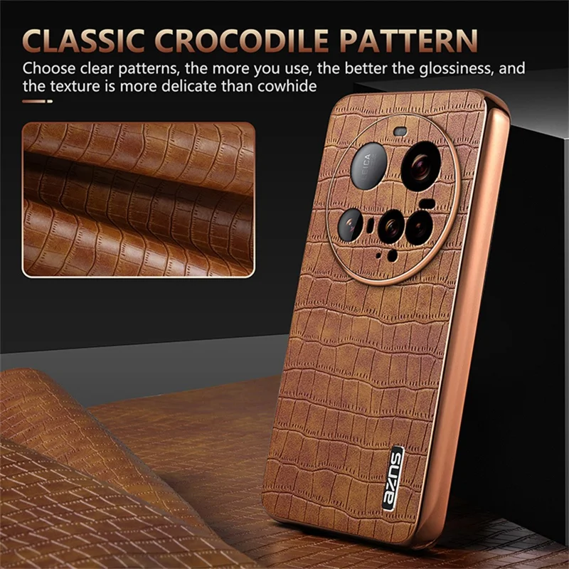 AZNS For Xiaomi 15 Ultra Case Electroplating Crocodile Texture PU + TPU Phone Cover - Brown