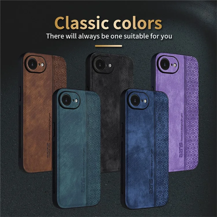 AZNS For iPhone 16e Case Protective PU Leather Covered TPU Phone Shell - Brown