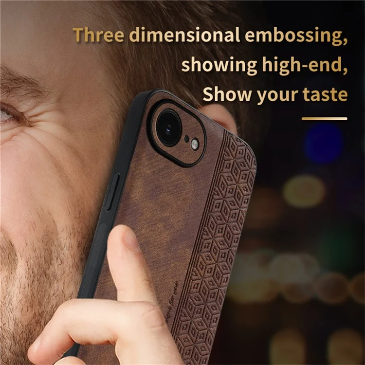 AZNS For iPhone 16e Case Protective PU Leather Covered TPU Phone Shell - Brown