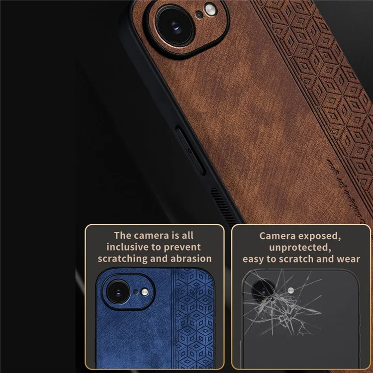AZNS For iPhone 16e Case Protective PU Leather Covered TPU Phone Shell - Brown