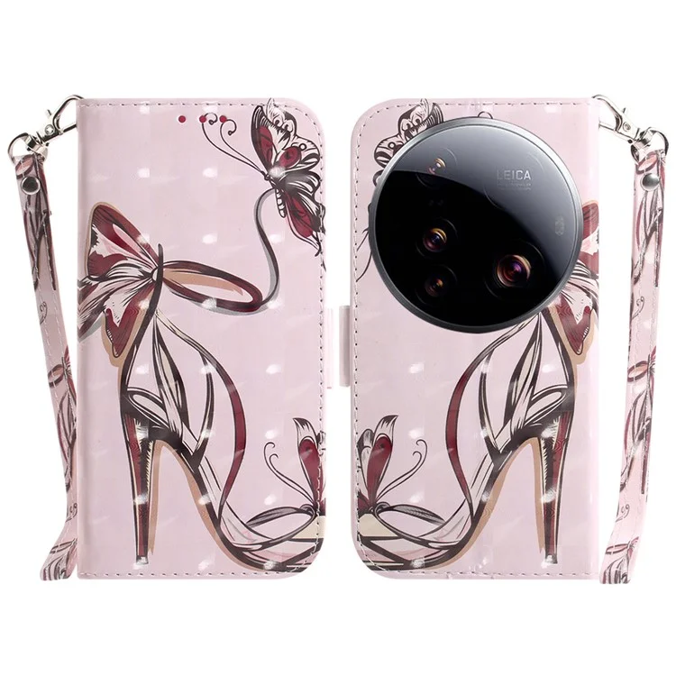 For Xiaomi 15 Ultra Case Pattern Printing Leather Wallet Phone Cover with Wrist Strap - Butterfly High Heels