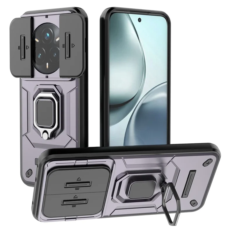 For Realme 14 Pro+ 5G Case PC + TPU Kickstand Phone Protector with Lens Cover - Purple