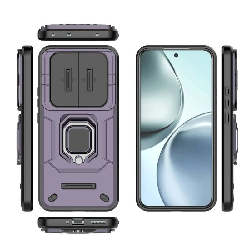 For Realme 14 Pro+ 5G Case PC + TPU Kickstand Phone Protector with Lens Cover - Purple