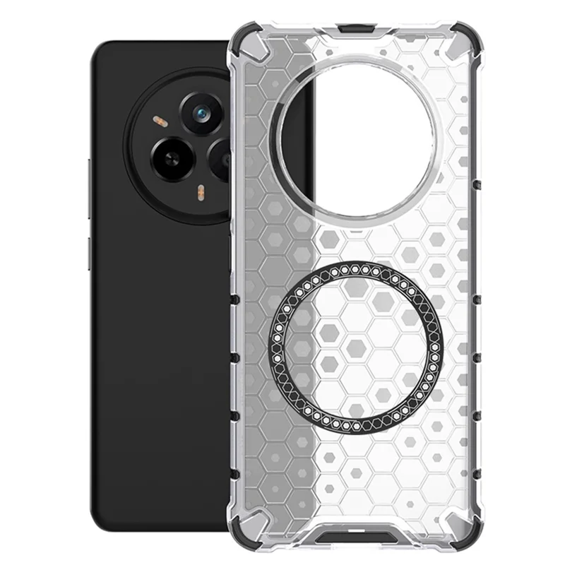 For Realme 14 Pro 5G Magnetic Case Honeycomb Design TPU + PC Phone Cover - Transparent