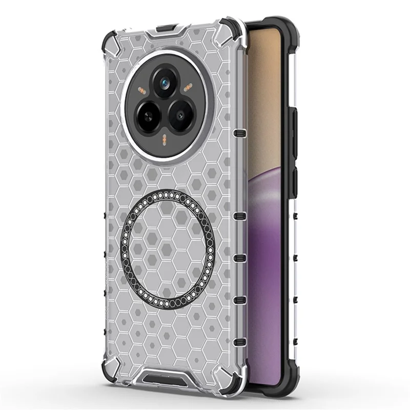 For Realme 14 Pro 5G Magnetic Case Honeycomb Design TPU + PC Phone Cover - Transparent