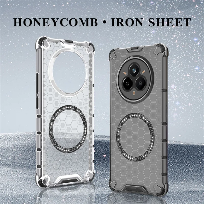 For Realme 14 Pro 5G Magnetic Case Honeycomb Design TPU + PC Phone Cover - Transparent