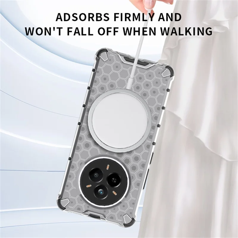 For Realme 14 Pro 5G Magnetic Case Honeycomb Design TPU + PC Phone Cover - Transparent