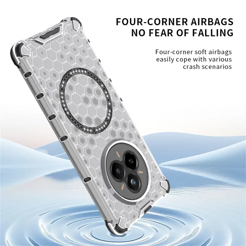 For Realme 14 Pro 5G Magnetic Case Honeycomb Design TPU + PC Phone Cover - Transparent