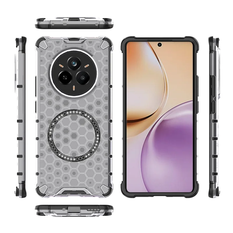 For Realme 14 Pro 5G Magnetic Case Honeycomb Design TPU + PC Phone Cover - Transparent