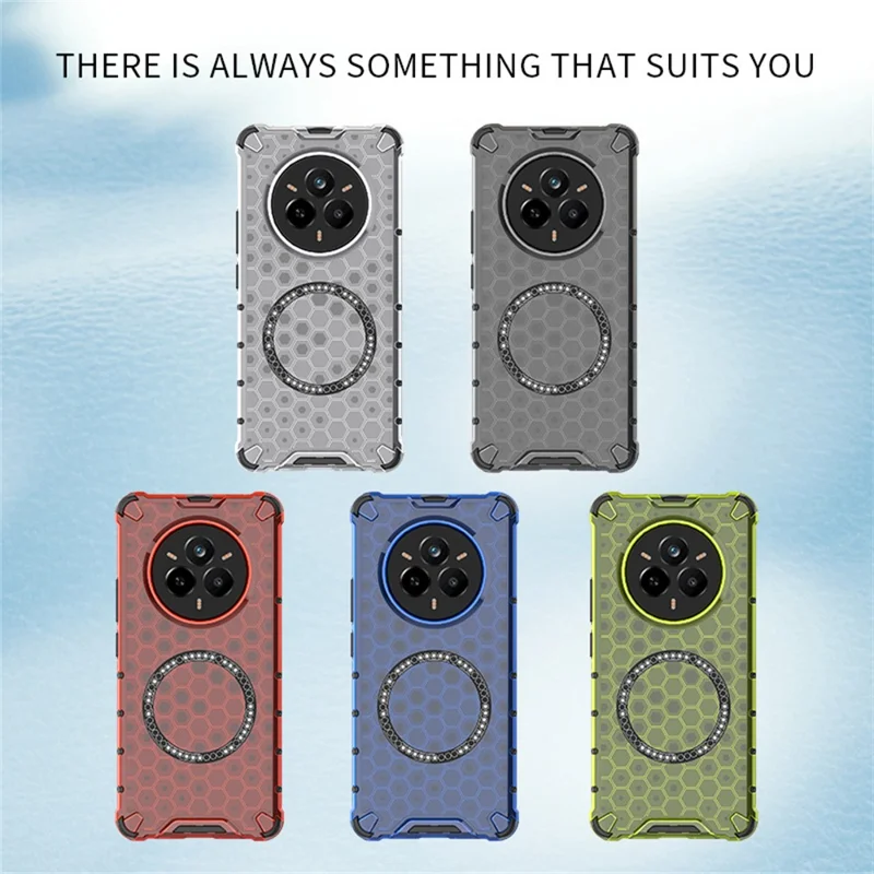 For Realme 14 Pro 5G Magnetic Case Honeycomb Design TPU + PC Phone Cover - Transparent
