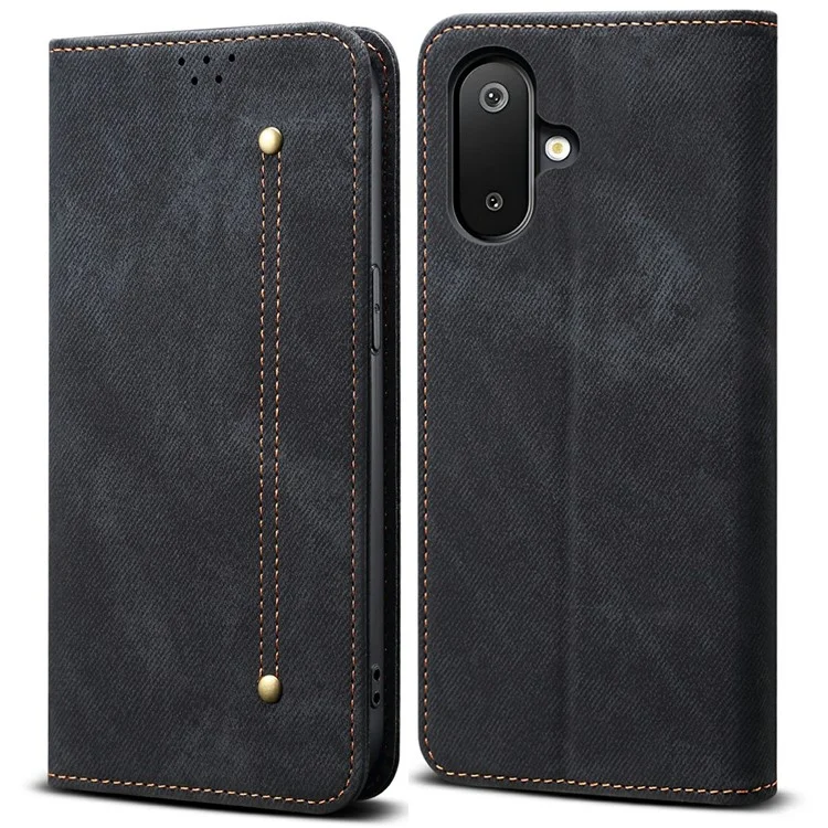 Per Samsung Galaxy M06 5G / F06 5G Custodia Texture in Jeans Antistrappo Custodia Telefonica in Pelle con Supporto - Nero