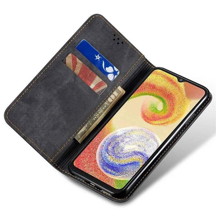 Per Samsung Galaxy M06 5G / F06 5G Custodia Texture in Jeans Antistrappo Custodia Telefonica in Pelle con Supporto - Nero