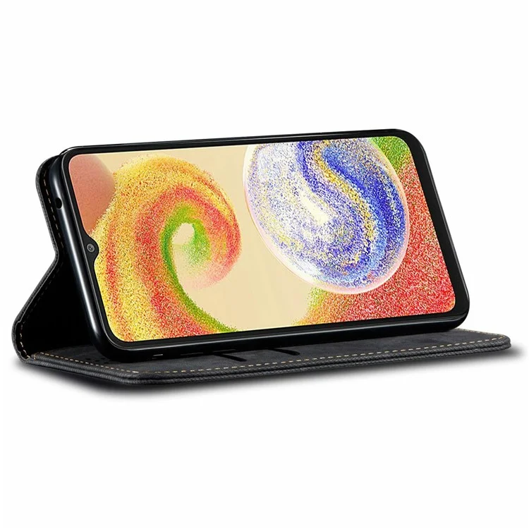 Per Samsung Galaxy M06 5G / F06 5G Custodia Texture in Jeans Antistrappo Custodia Telefonica in Pelle con Supporto - Nero
