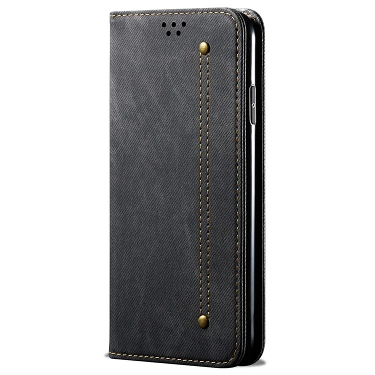 Per Samsung Galaxy M06 5G / F06 5G Custodia Texture in Jeans Antistrappo Custodia Telefonica in Pelle con Supporto - Nero