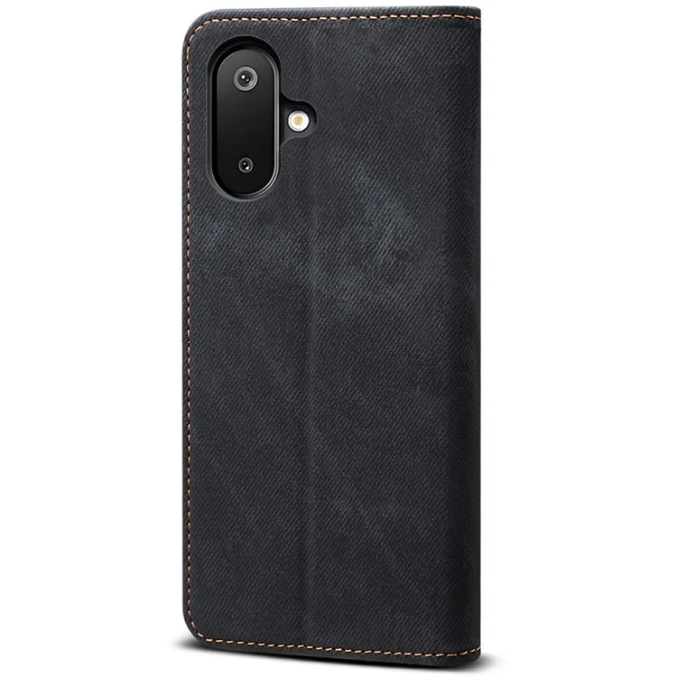 Per Samsung Galaxy M06 5G / F06 5G Custodia Texture in Jeans Antistrappo Custodia Telefonica in Pelle con Supporto - Nero
