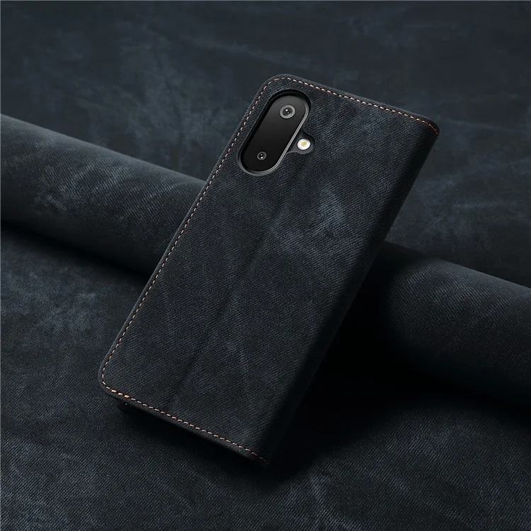 Per Samsung Galaxy M06 5G / F06 5G Custodia Texture in Jeans Antistrappo Custodia Telefonica in Pelle con Supporto - Nero